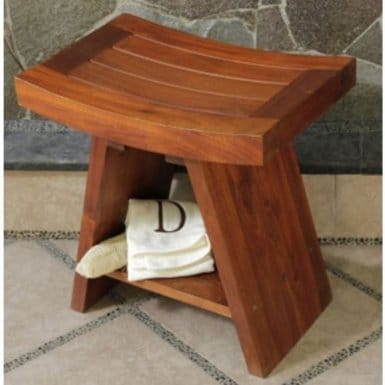 japanese teak wood shower stool with shelf