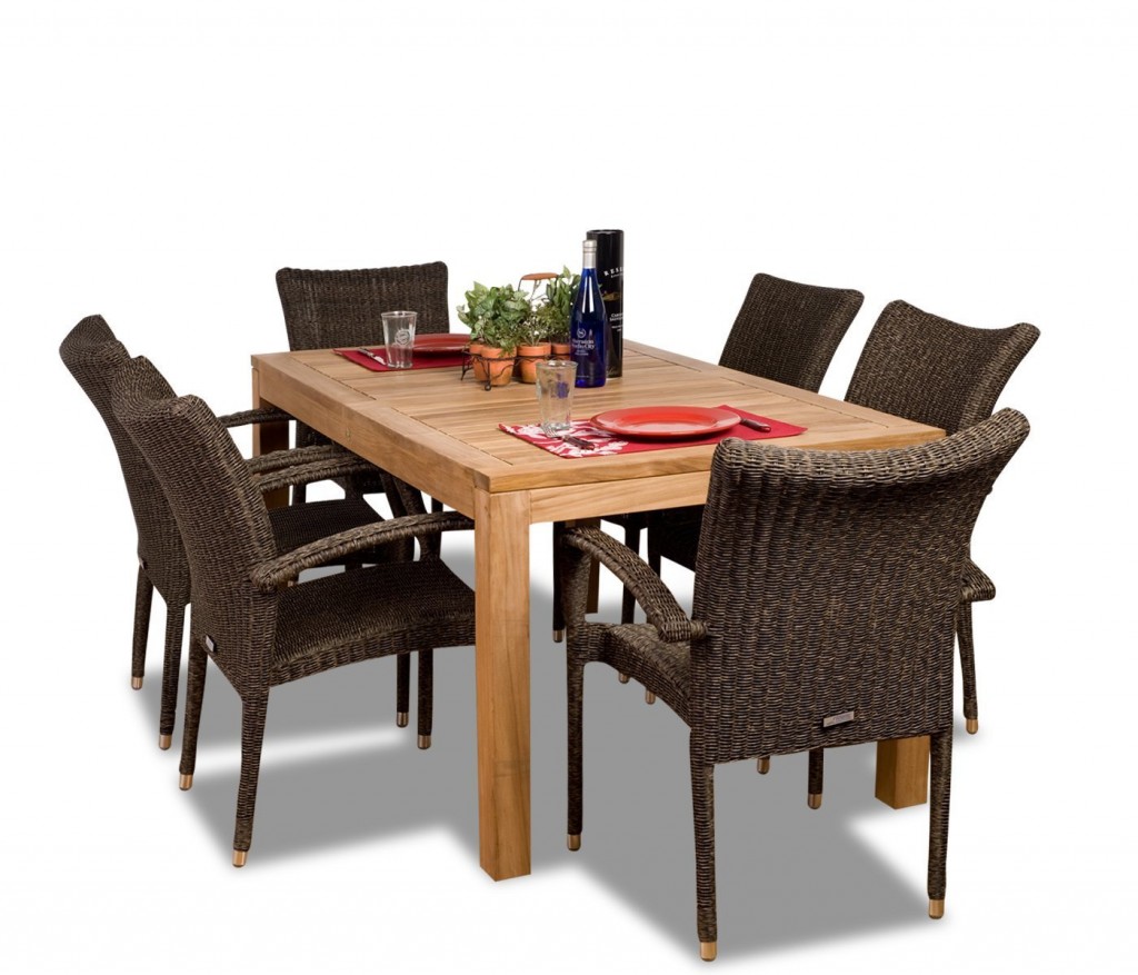 Amazonia teak 7-peice teak/wicker rectangular dining set