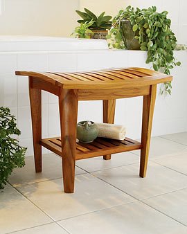 luxury spa teak shower bench