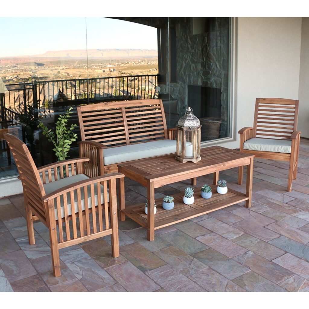 Walker Edison Acacia 4-Piece Patio Chat Set