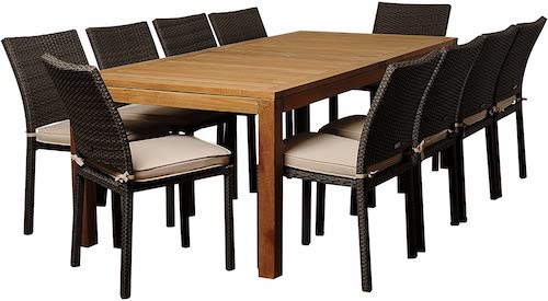 Teak & wicker 11-piece dining set